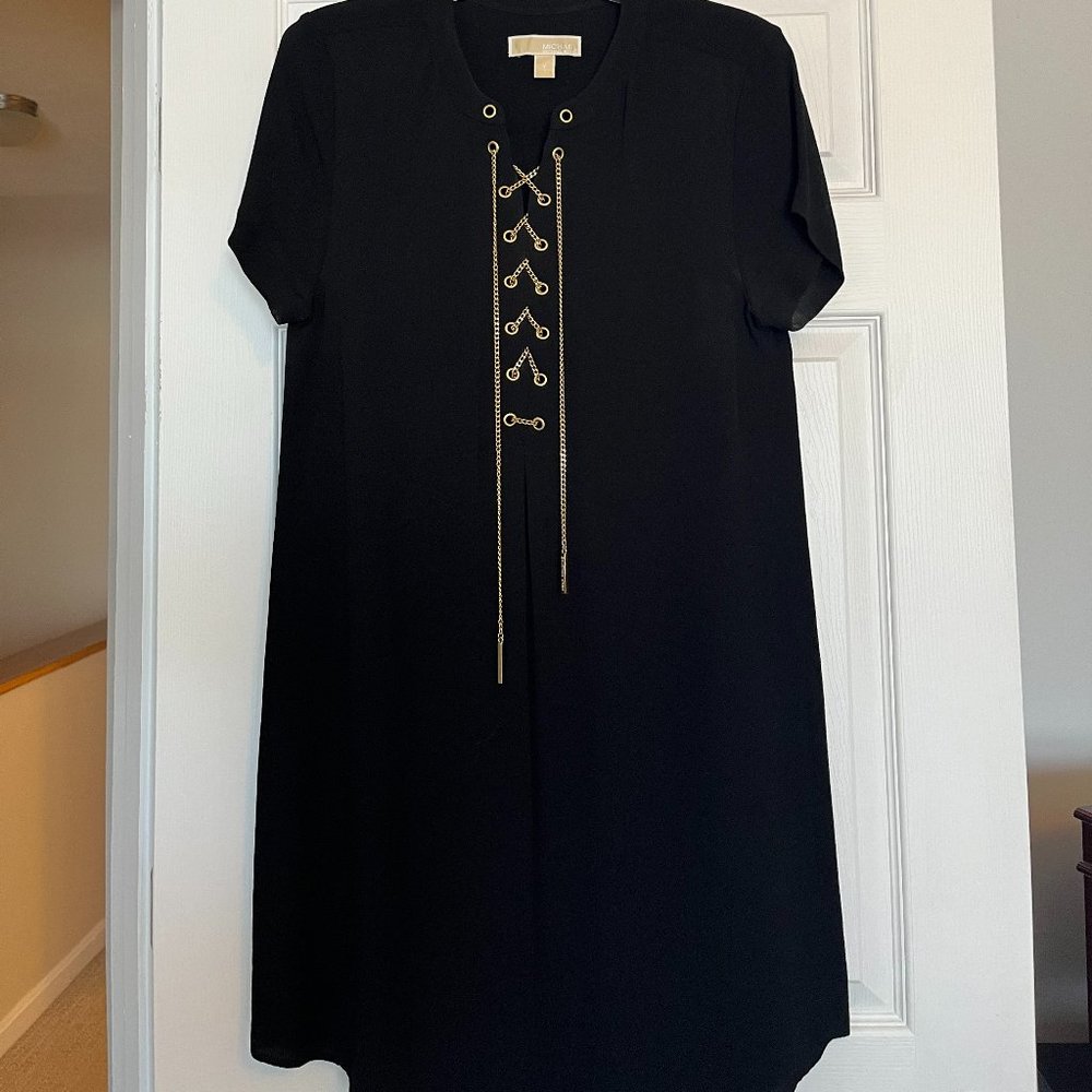 Michael Kors Black Shift Dress with Chain Detail - M